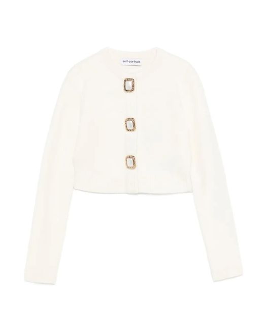 Self-Portrait Natural Woll-Strickjacke Mit Dekorativen Knöpfen