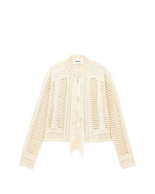 Ba&sh Natural Bianca Fringe-Trimmed Open-Knit Cardigan