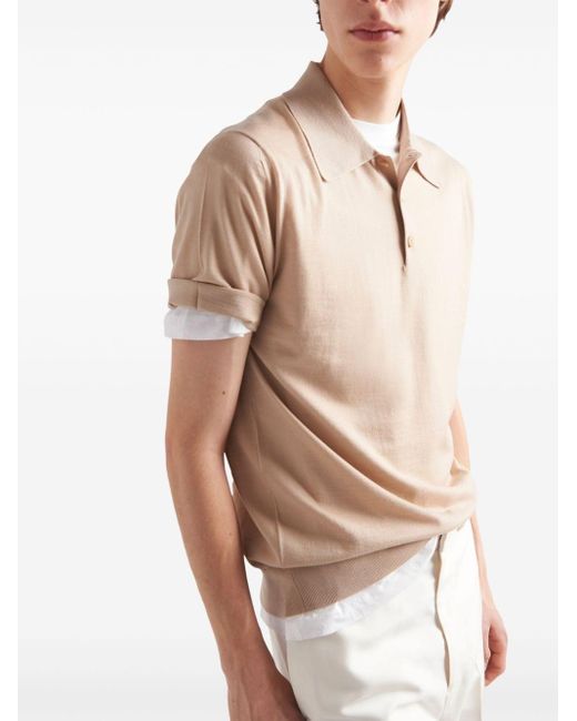 Prada Natural Short-sleeve Wool Polo Shirt for men