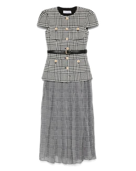 Self-Portrait Gray Houndstooth Midi Dress