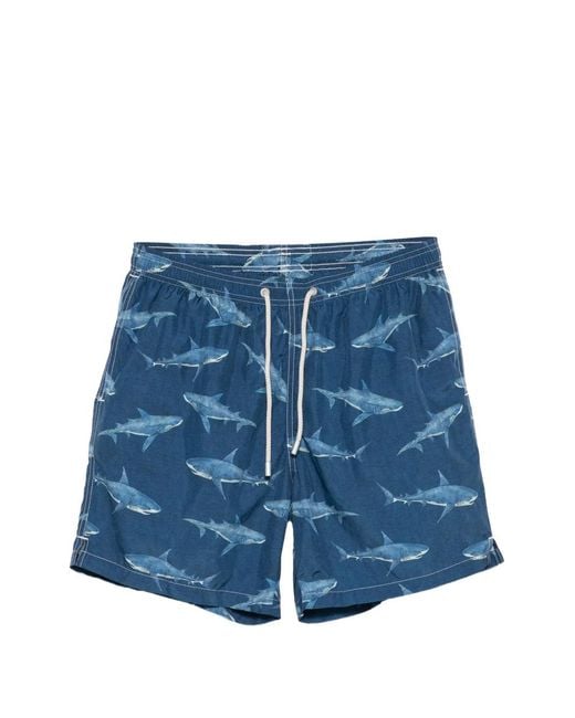 Mc2 Saint Barth Blue Shark-Print Swim Shorts for men