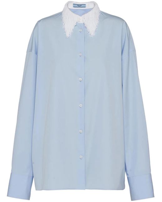 Prada Blue Fringed-collar Shirt