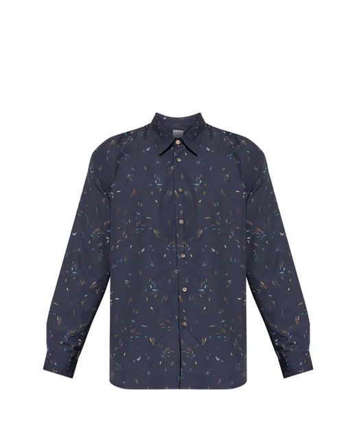 Paul Smith Blue Scribble-Print Long-Sleeved Shirt for men
