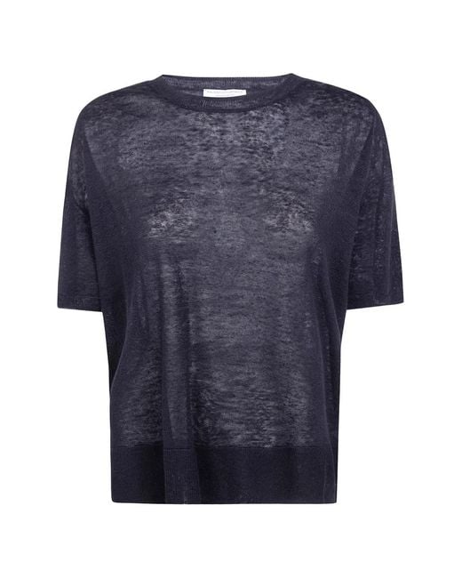 Majestic Filatures Blue Slub-Texture Semi-Sheer T-Shirt