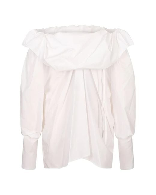MSGM White Off-Shoulder Ruffled Blouse