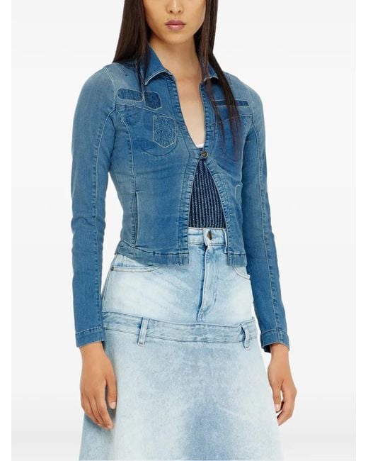 DIESEL Blue One-Button Denim Shirt With Patch Effects
