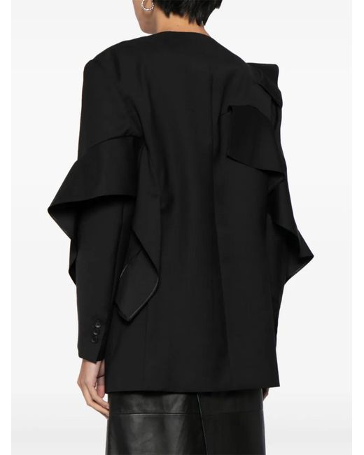 JNBY Black Ruffle-Trim Collarless Blazer