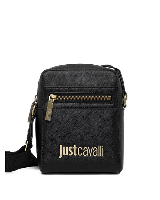 Just Cavalli Black Zip-Detail Logo Messenger Bag for men