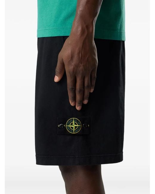 Stone Island Black Heavy Organic Cotton Jersey Jogger Shorts With Logo Badge for men