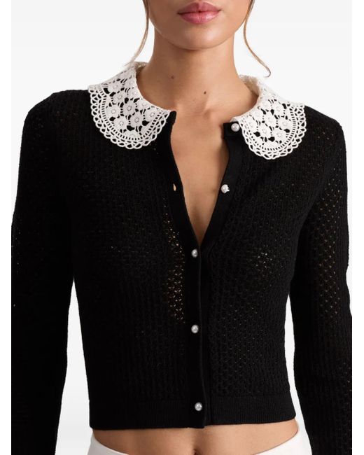 Alice + Olivia Black Carson Cardigan mit gehäkeltem Kragen