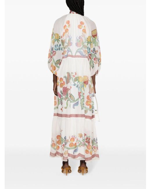 LaDoubleJ White Floral-print Silk Maxi Dress
