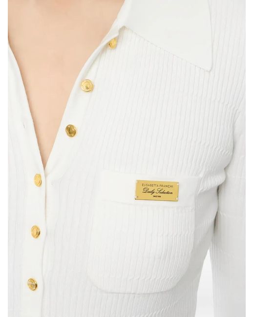Elisabetta Franchi White Micro-Braided Knit Bodysuit