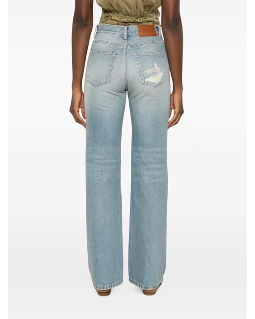Chloé Blue Flamingo-Embroidered Jeans