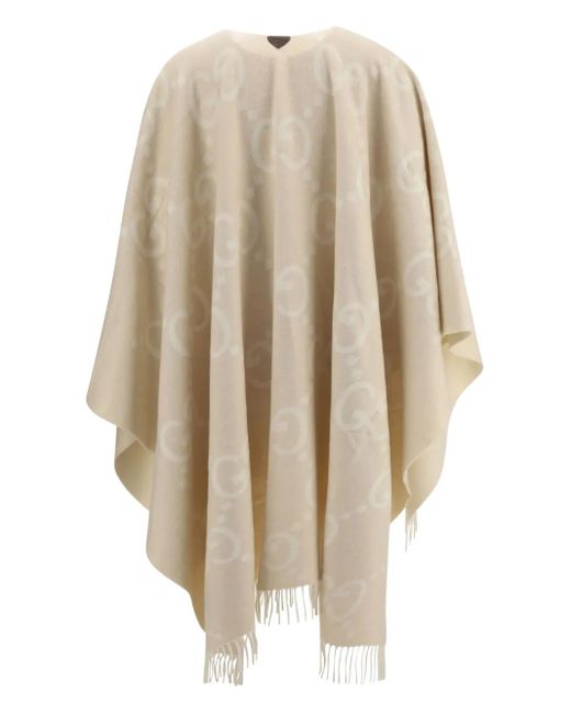 Gucci White Gg-Pattern Fringe Cape