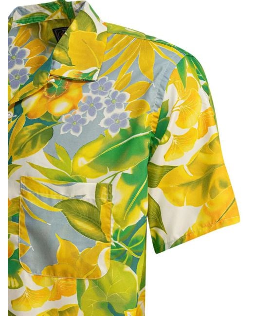 Beams Plus Yellow Floral-Print Pocket Shirt for men