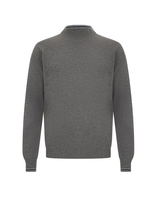 Fedeli Gray Cashmere Mock-Neck Sweater for men