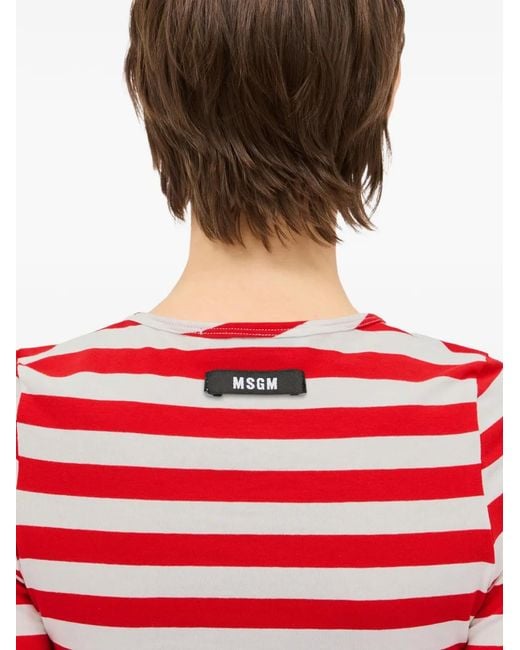 MSGM Red Haut Rayé À Manches Courtes