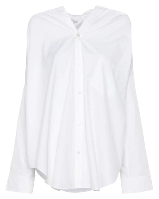 Balenciaga White Pussy-Bow Collar Cotton Shirt