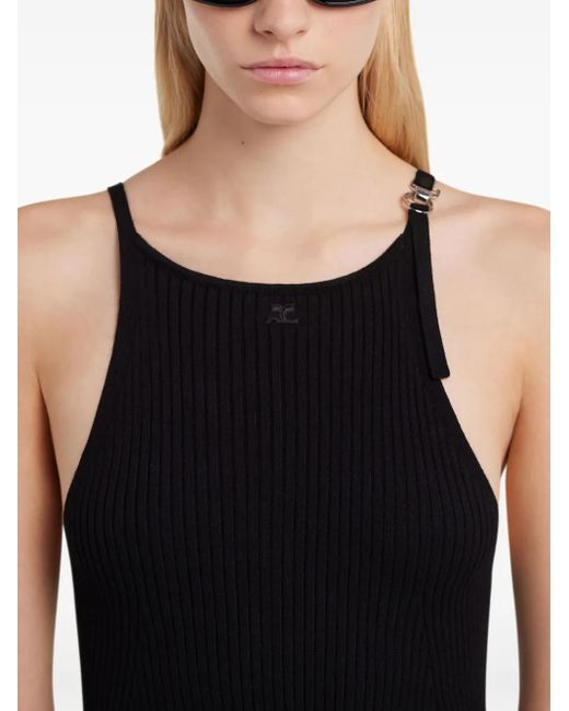 Courreges Black Buckle-Detail Ribbed Dress