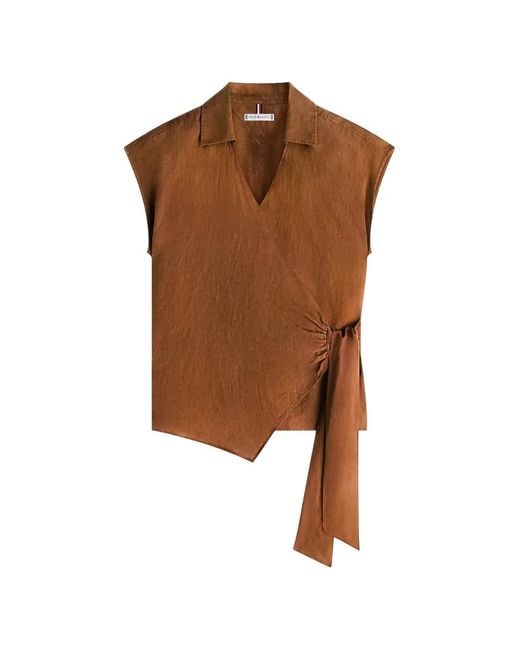 Tommy Hilfiger Brown Wrap-Front Sleeveless Top