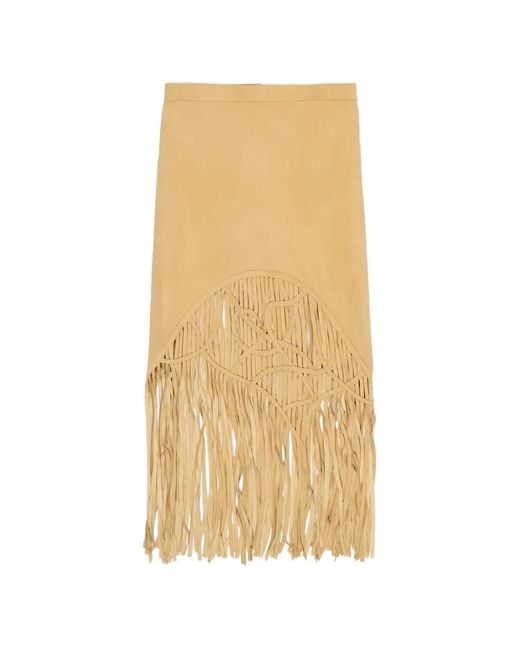 Bimba Y Lola Natural Fringe-Detail Suede Skirt