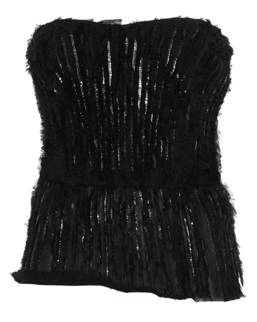 Elisabetta Franchi Black Sequin-embellished Fringed Strapless Top