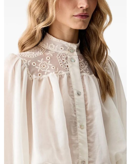 Haveone White Broderie-Anglaise Balloon-Sleeve Blouse