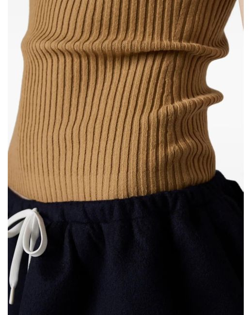 Miu Miu Natural Ribbed Trimmed Polo Sweater