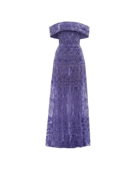 Saiid Kobeisy Purple Beaded Sequin-Embellished Maxi Dress