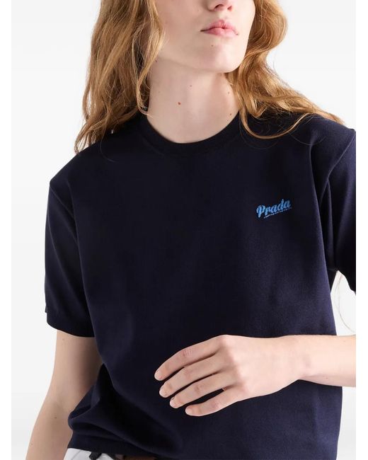 Prada Blue Silk Crew-Neck Sweater