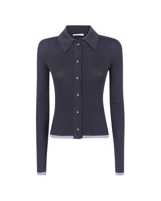 Nuur Blue Ribbed-Knit Button-Up Shirt
