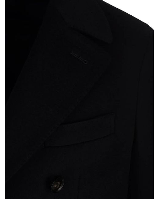 Al Duca D'aosta Blue Double-Breasted Cashmere Midi Coat for men