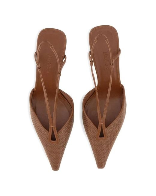 Max Mara Natural Raffia-Effect Canvas Slingbacks