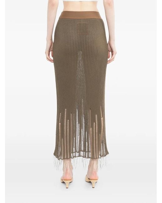 Uma Wang Natural Distressed Ribbed-Knit Skirt