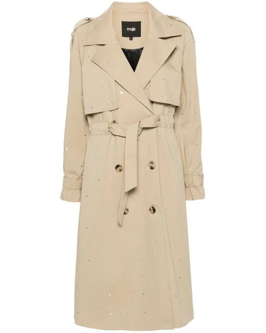 Maje Natural Studded Elasticed-Waist Trench Coat