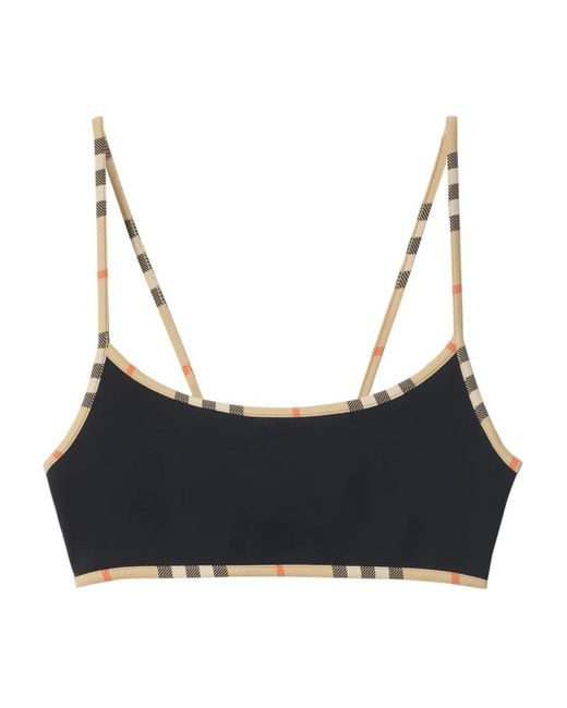 Top Bikini Con Bordo A Quadri di Burberry in Black