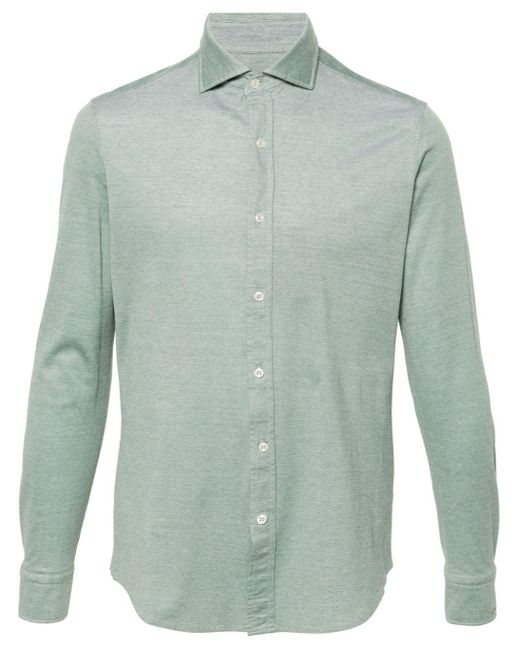 Paul & Shark Green Mélange-effect Cotton Shirt for men