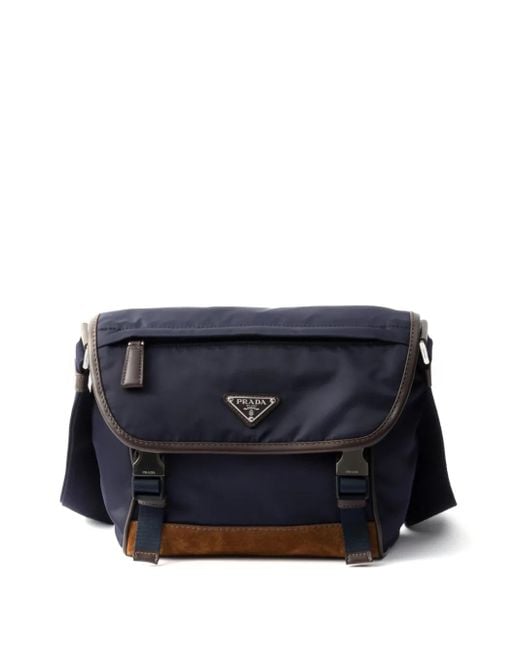 Prada Blue Small Re-Nylon And Leather Messenger Bag for men