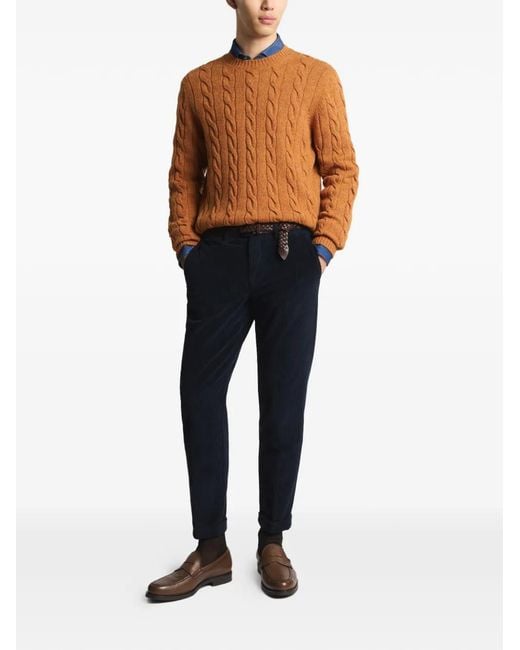 Fay Brown Cable-Knit Round-Neck Sweater for men