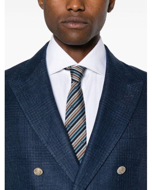 Eleventy Blue Textured-finish Double-breasted Suit for men