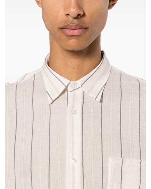 Paura White Erzin Stripe-pattern Cotton Shirt for men