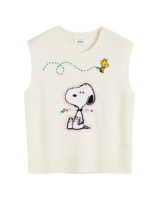 Chinti & Parker White Snoopy Intarsia-Knit Sweater Vest