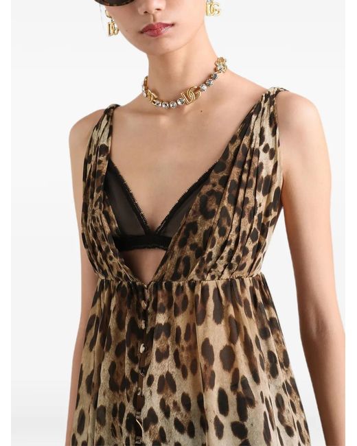 Dolce & Gabbana White Leo-Print Stretch Sheer Dress