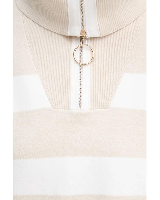 Joseph Ribkoff White Striped-Pattern Half-Zip Sweater