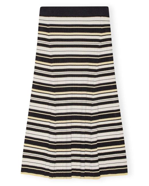 Ganni Black Striped Ribbed-knit Midi Skirt