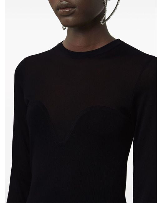 Nina Ricci Black Textured Semi-sheer Midi Dress