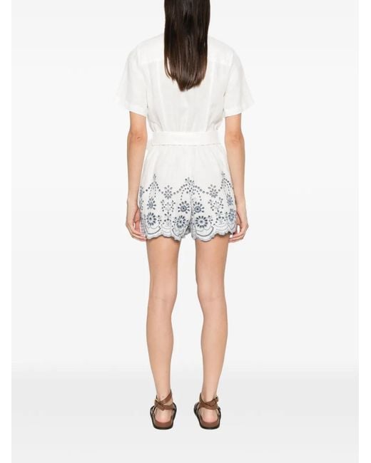 Mc2 Saint Barth White Embroidered Belted Playsuit