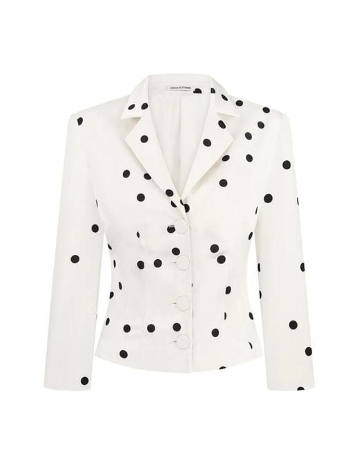 Anna October White Giada Polka-Dot Blazer
