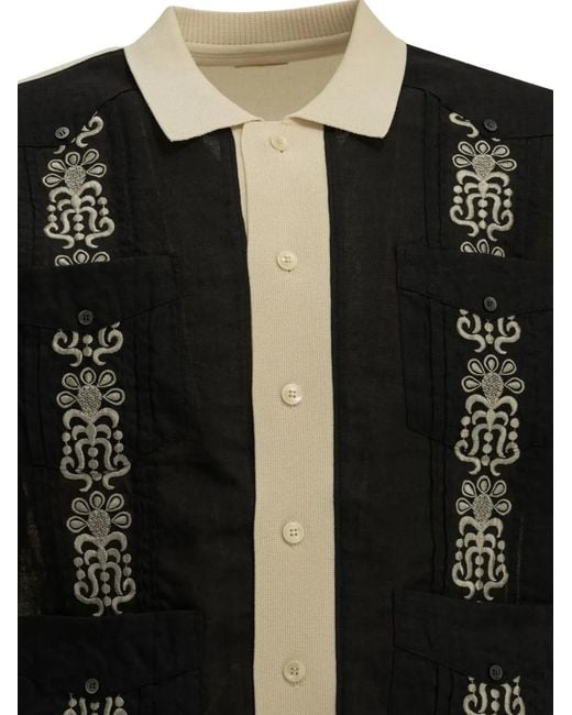 Kapital Black Embroidered Panelled Shirt for men