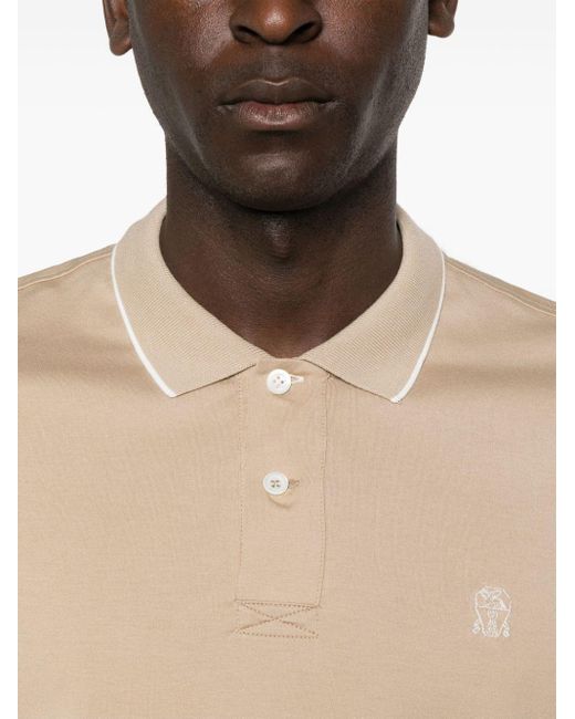 Brunello Cucinelli Natural Embroidered-logo Polo Shirt for men